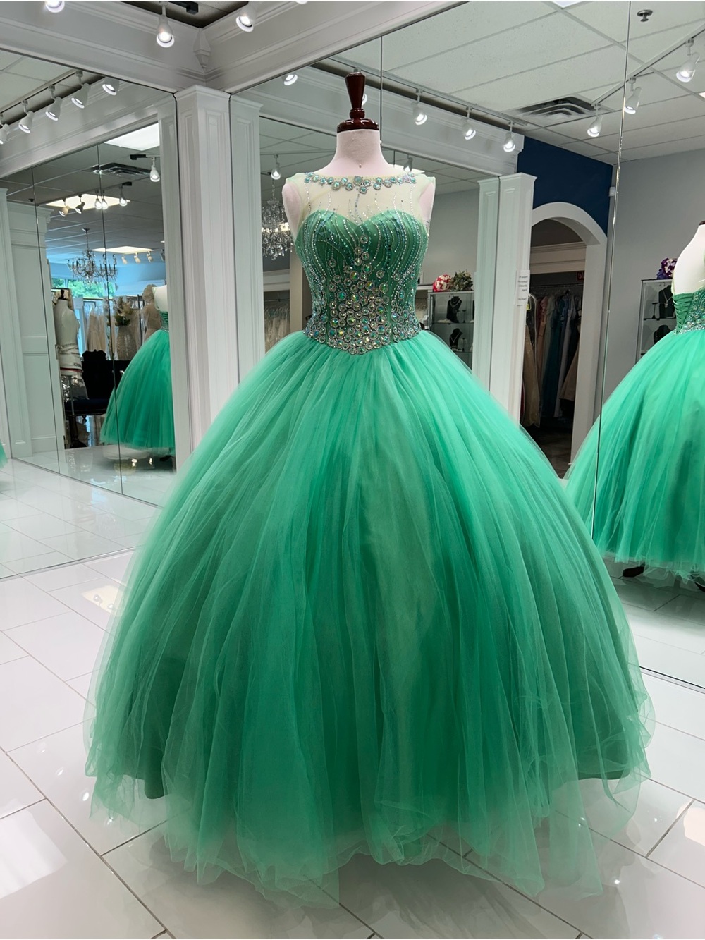 Mary's Bridal Jade Green Quinceañera Dress with Beaded Bodice